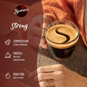 144-count Senseo Strong Dark Roast pod box.