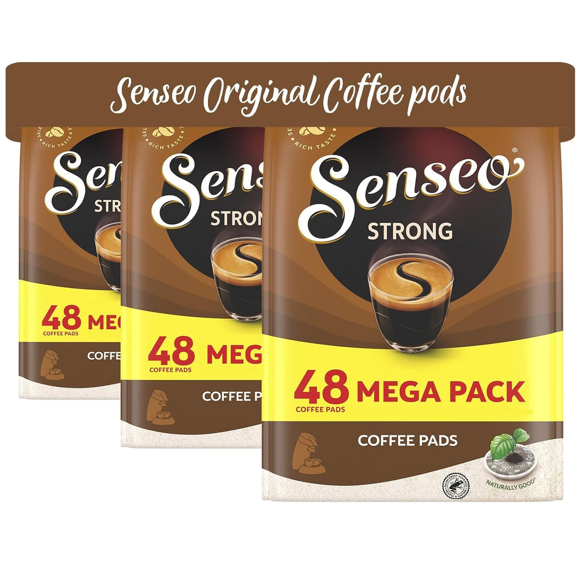 Senseo Strong Dark Roast pods front pack for home brewing.