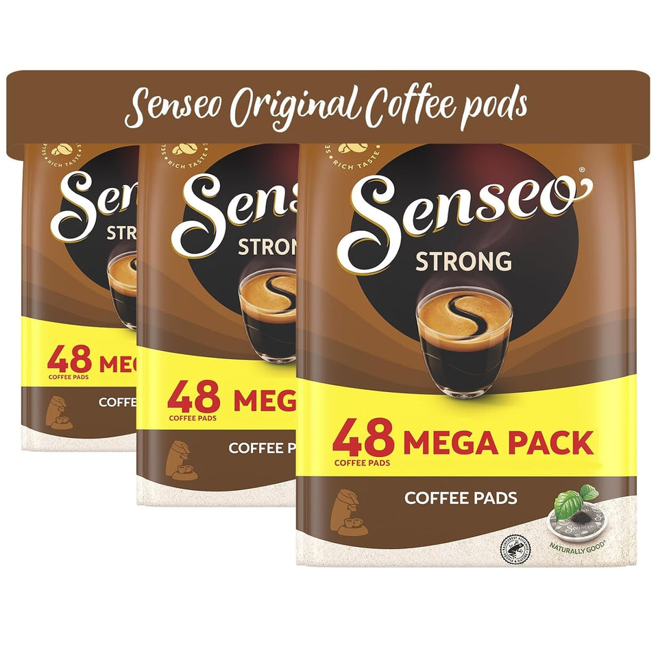 Senseo Strong Dark Roast pods front pack for home brewing.