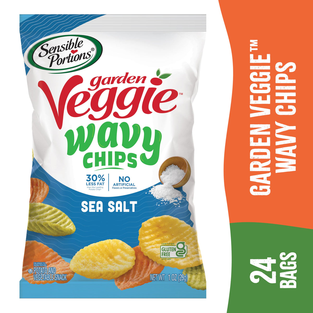 Sensible Portions 24-pack display ideal for sharing and stocking pantry.