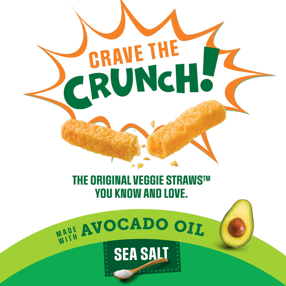Sensible Portions Garden Veggie Straws texture highlight for a light, crunchy bite