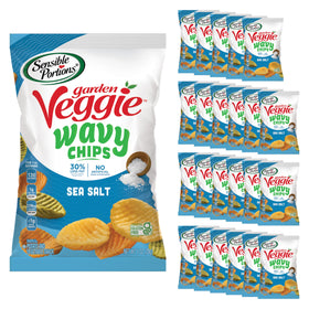 Sensible Portions Garden Veggie Wavy Chips Sea Salt 1oz pack for on-the-go snacking.