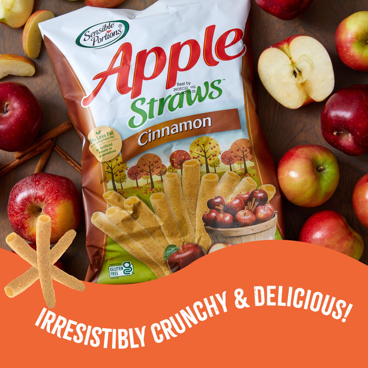 Packaging shows kosher and gluten-free certification for Sensible Portions snacks.