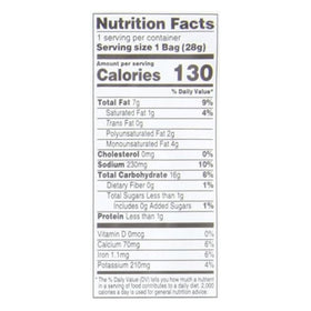 Sensible Portions Garden Veggie Chips closeup noting zero trans fat and zero cholesterol.