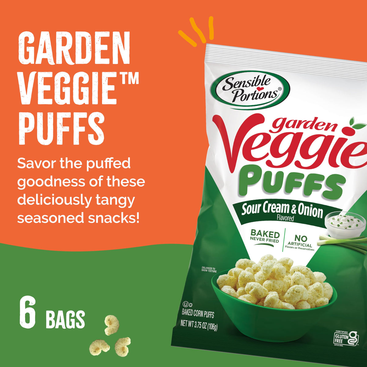 Close-up of Veggie Puffs' crunchy texture, ideal for a portable lunch snack.