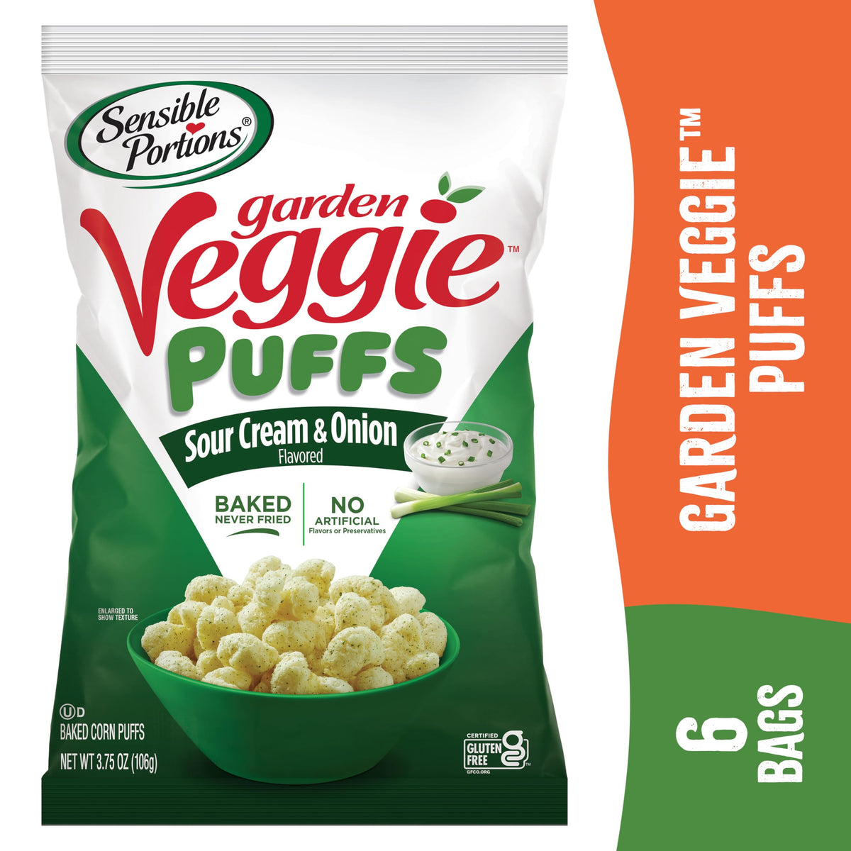 Lunchbox-ready Veggie Puffs pouch beside water, convenient for kids.