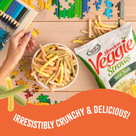 Sensible Portions Veggie Straws Bulk Pack with 18 bags, convenient for school snacks and gatherings.