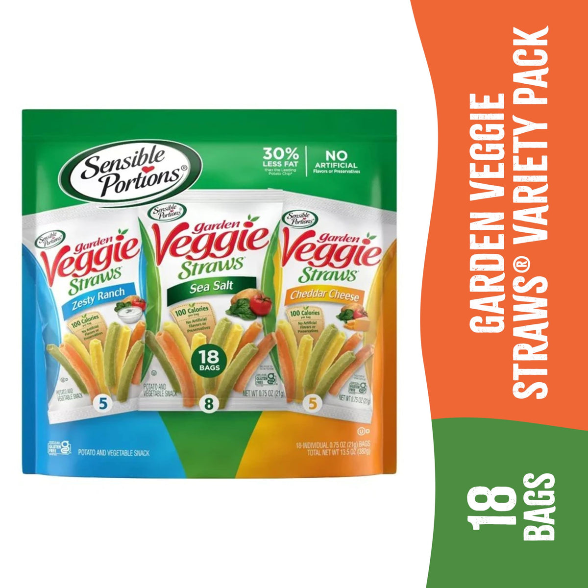 Sensible Portions Veggie Straws Convenient Packaging, easy portion control for busy families.