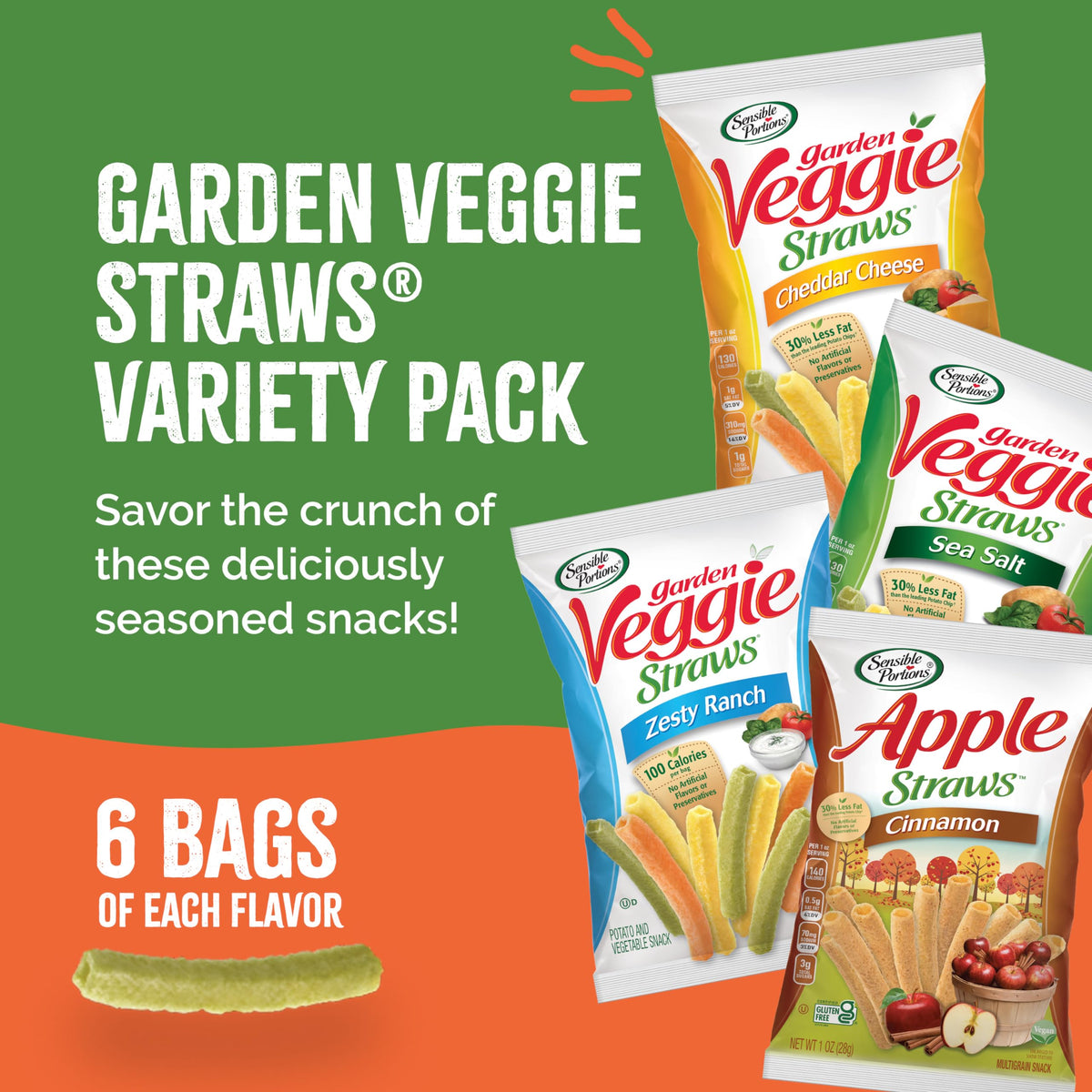 Sensible Portions Veggie Straws Ranch: savory flavor with airy crunch for on-the-go snacking
