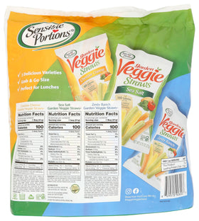 Sensible Portions Veggie Straws Sea Salt flavor, light, crisp texture for kid-friendly lunches.