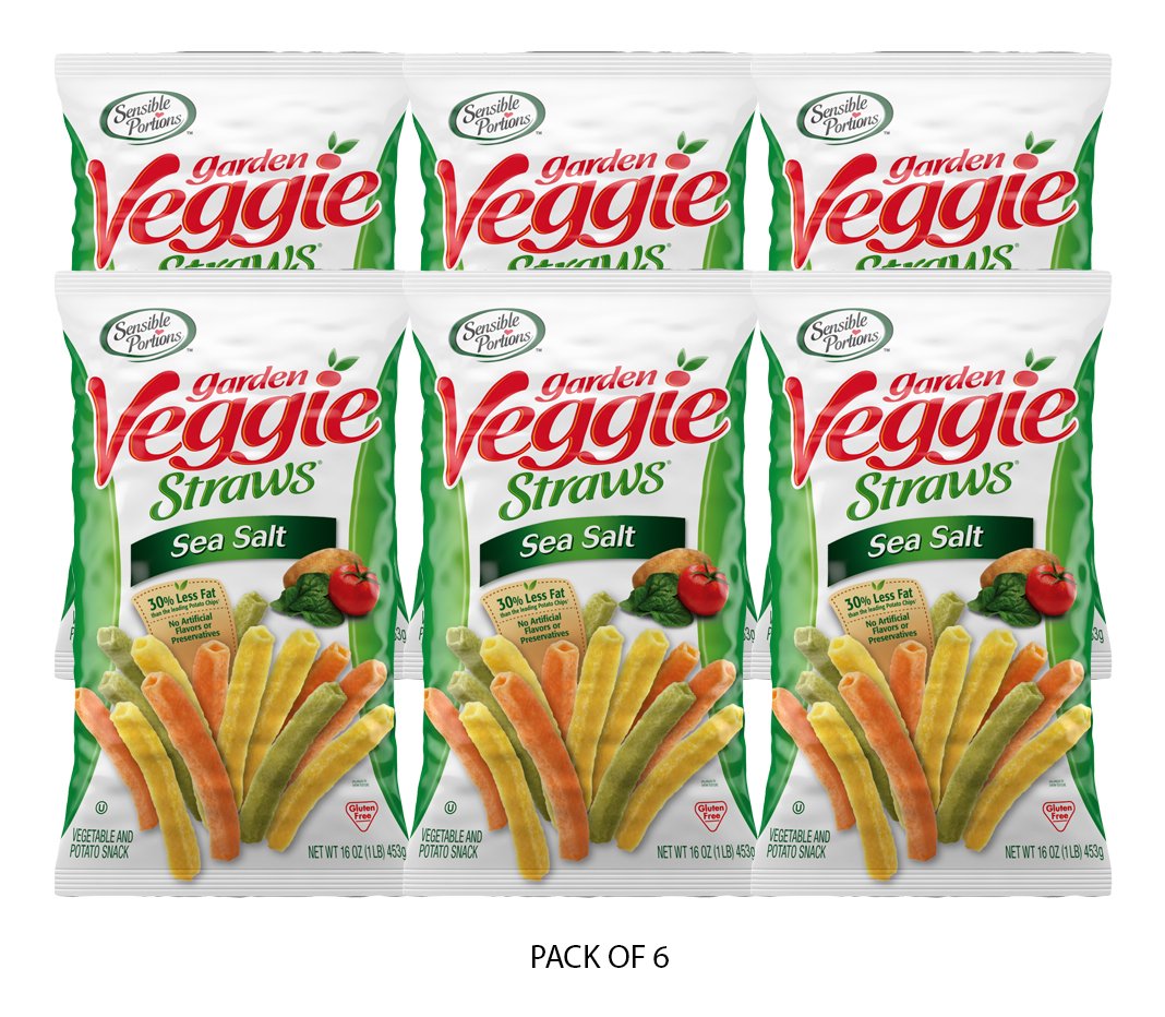 Sensible Portions sea salt veggie straws served on a plate for quick lunch crunch.