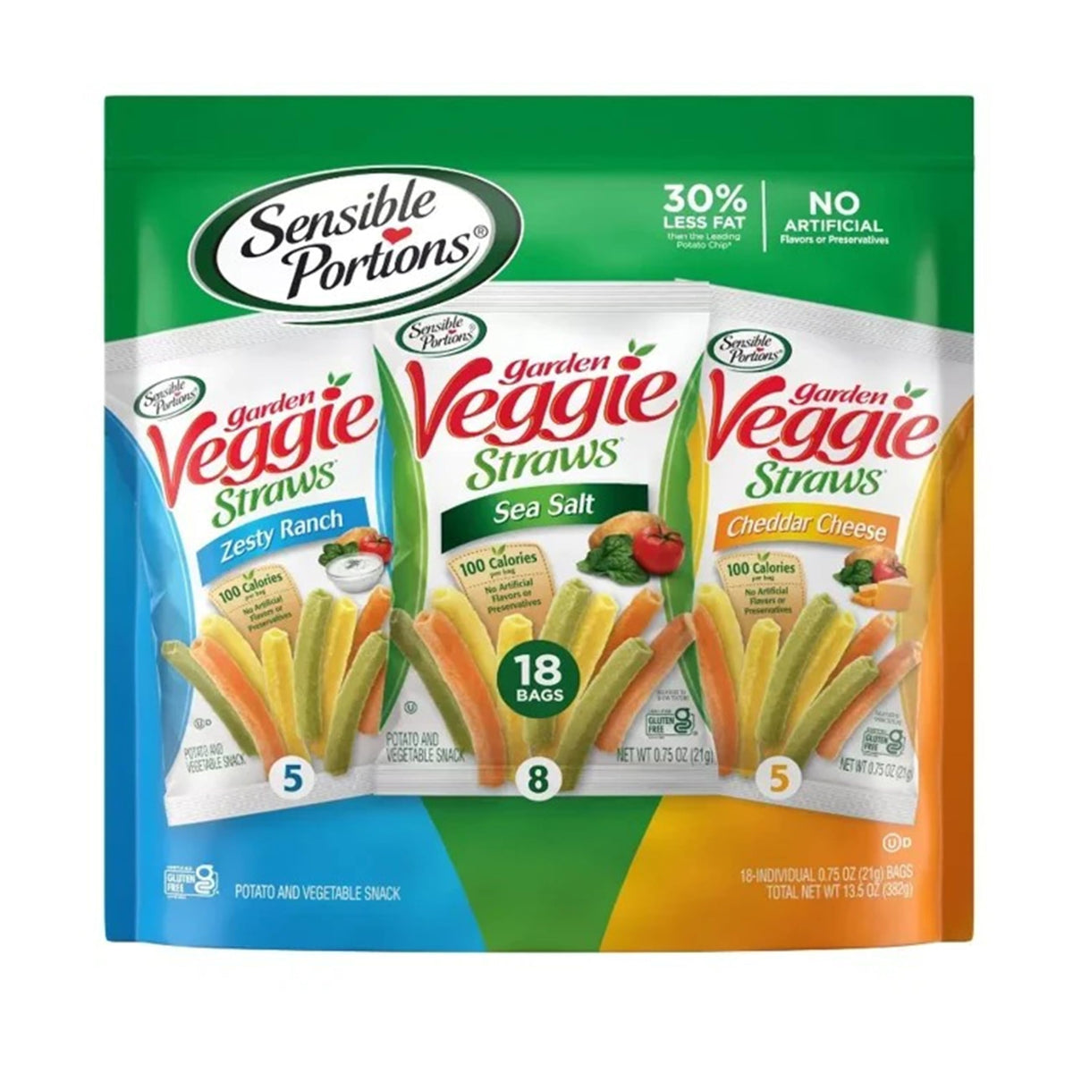 Sensible Portions Veggie Straws Variety Pack 18-count, ideal for easy family snacking on the go.