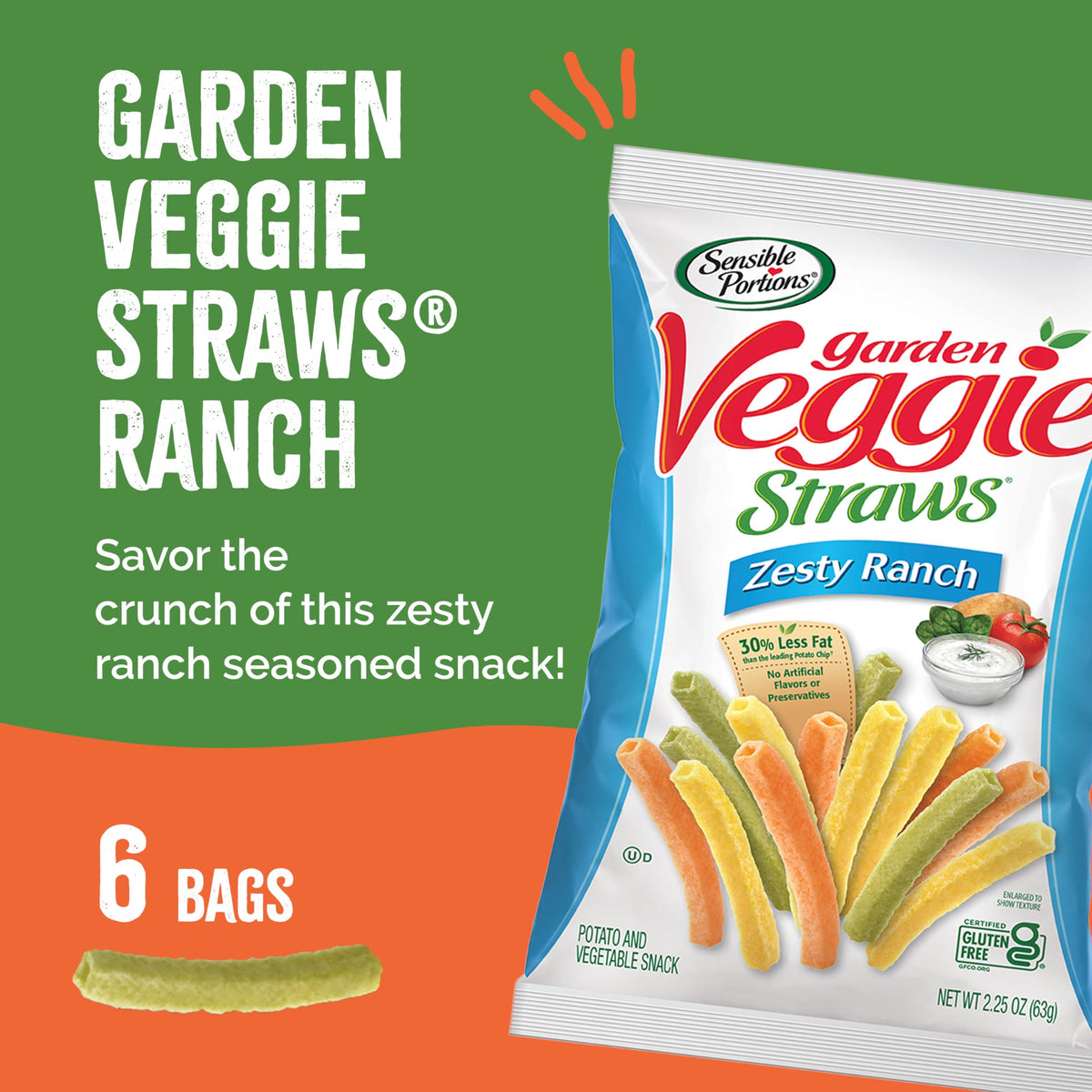 Sensible Portions Veggie Straws Zesty Ranch crunch ready to enjoy