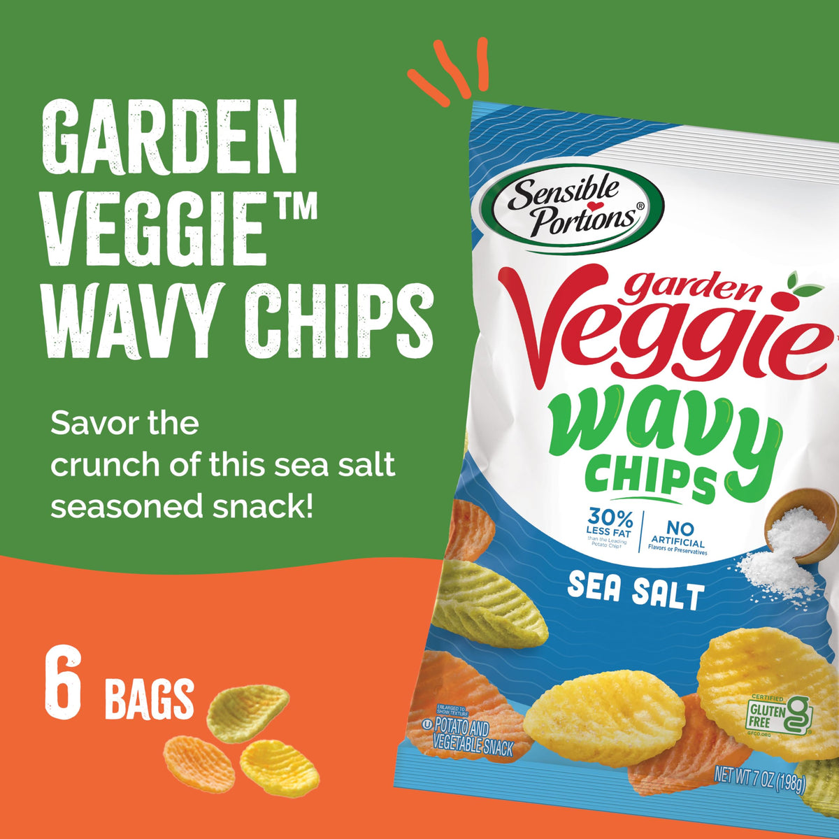 Sensible Portions Veggie Wavy Chips sea salt bites, perfect for quick crunch