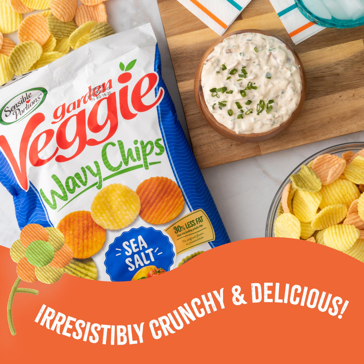 Sensible Portions Veggie Wavy Chips with dip, great for party dips