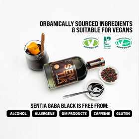 Sentia Gaba Black bottle pour into glass, showcasing easy mocktail mixing.