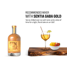 Glass of Sentia Gaba Gold mocktail reveals aromatic citrus and ginger aroma.