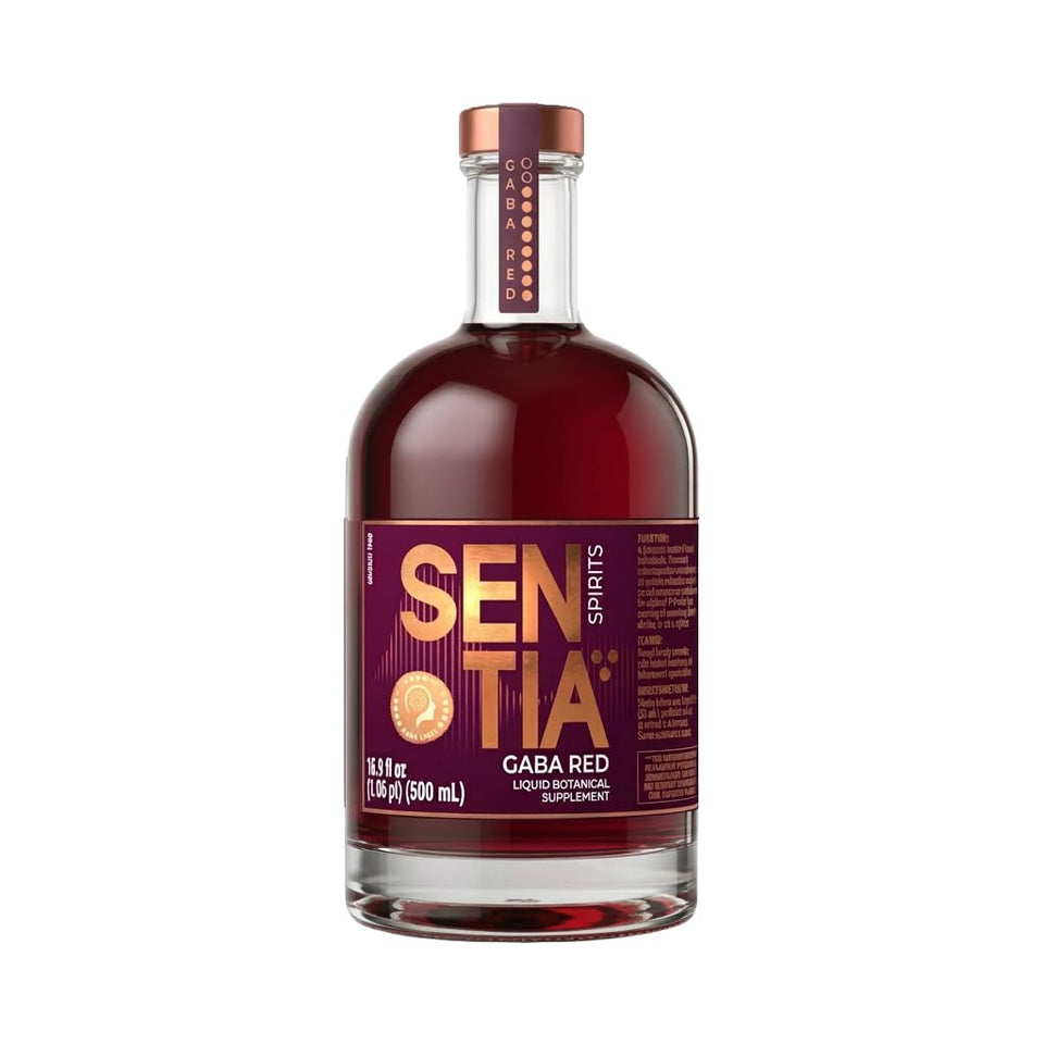 Sentia Gaba Red bottle on a chic bar setup, ideal for mindful social sipping.
