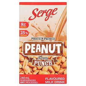 Serge Peanut Punch bottle highlights rich flavor with 8g protein per serving.
