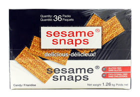 Sesame Snaps box display with 36-pack bundle for easy pantry access