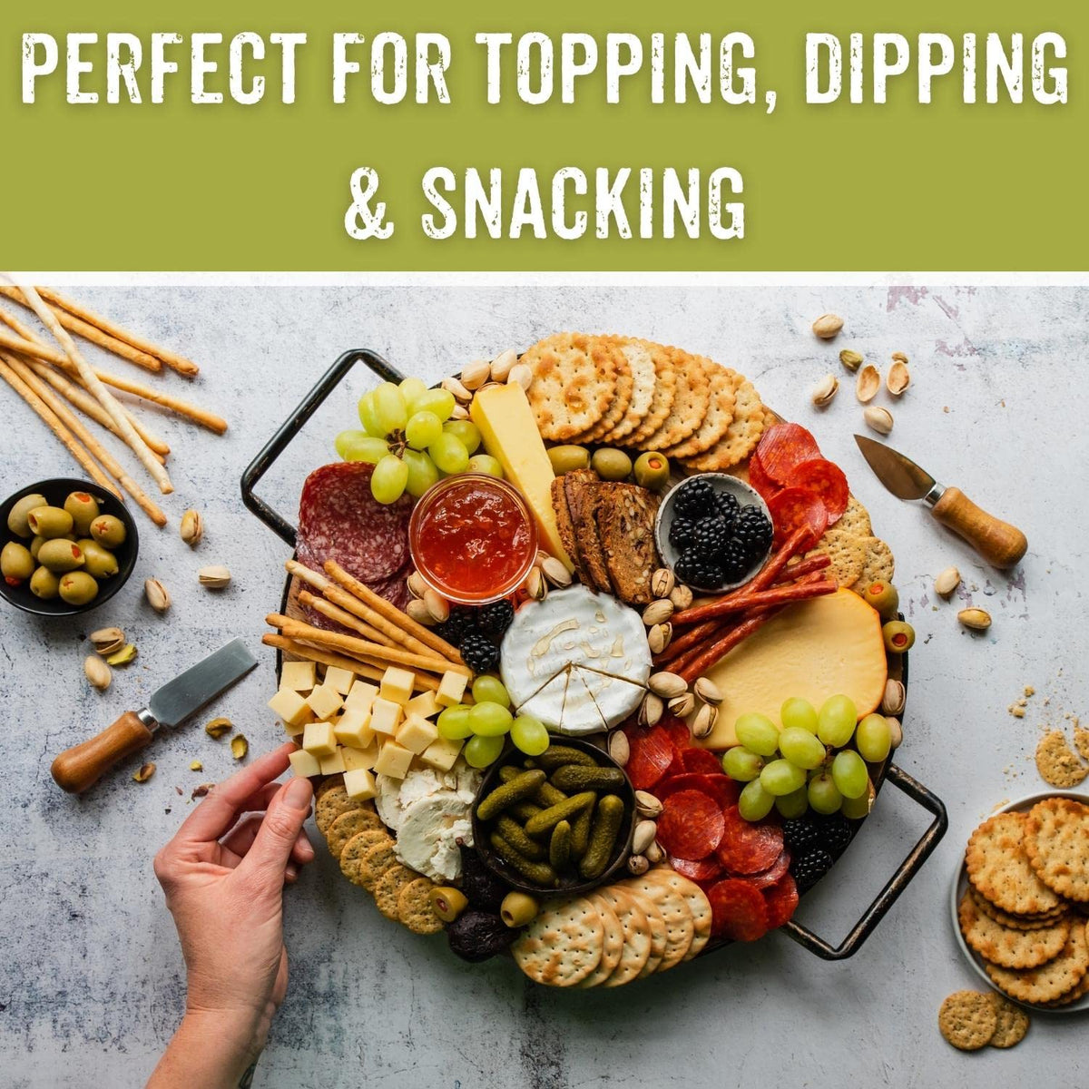 Sesmark crackers with dips, perfect pairing for creamy spreads
