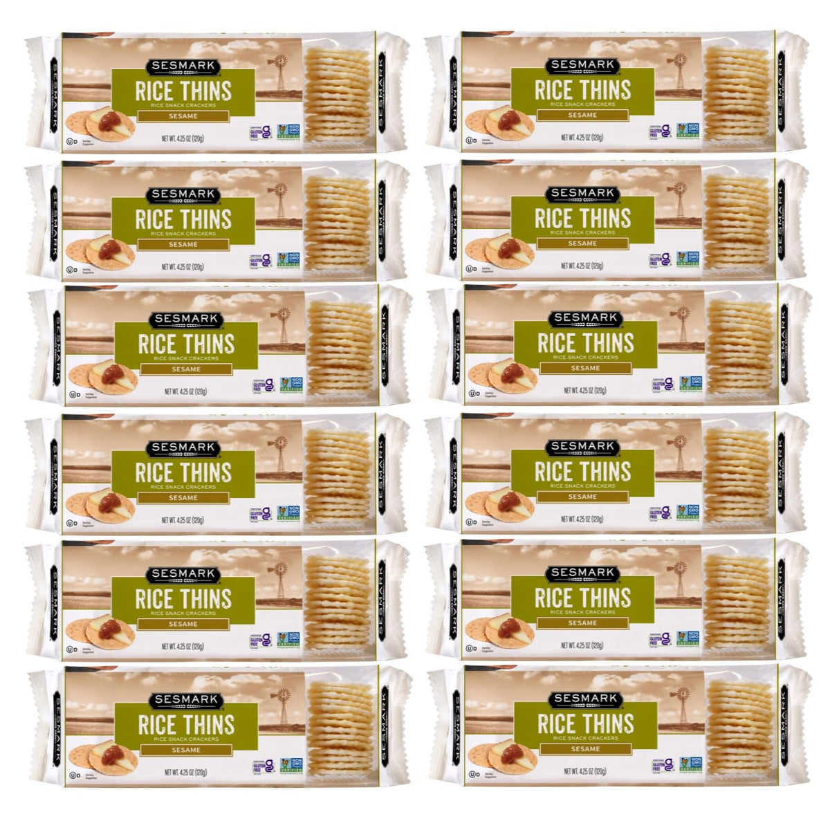 Sesmark gluten free rice thins sesame crackers, crisp snack ideal for on-the-go munching