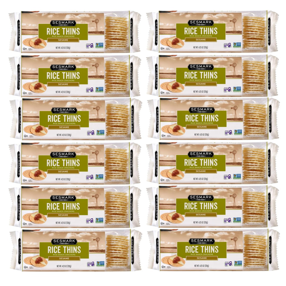 Sesmark gluten free rice thins sesame crackers, crisp snack ideal for on-the-go munching