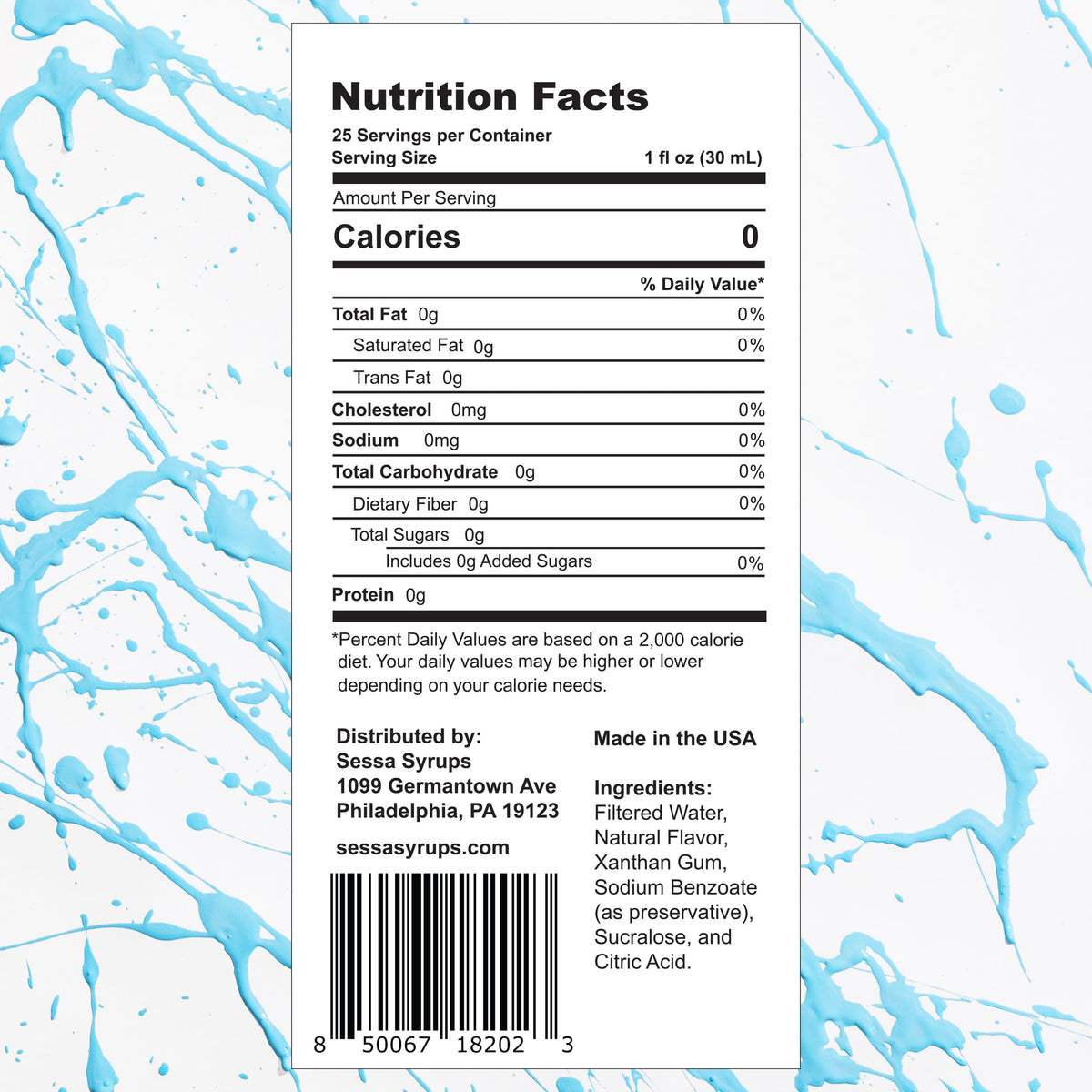 Sessa Syrups bottle with a glass and citrus shows keto-friendly flavoring in drinks.