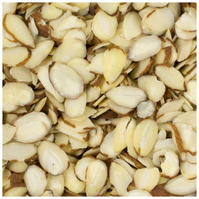Setton Farms almond slices closeup showing delicate, uniform texture.