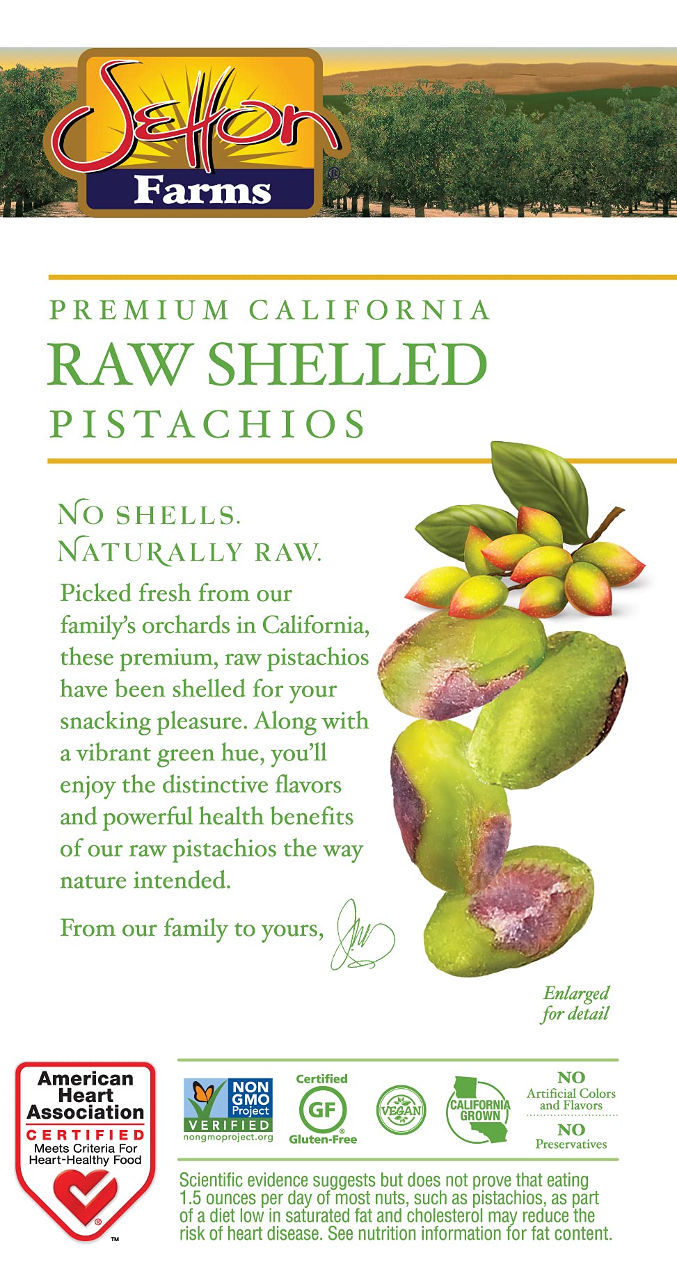 California-grown Setton Farms pistachios from orchards, delivering fresh flavor and quality.