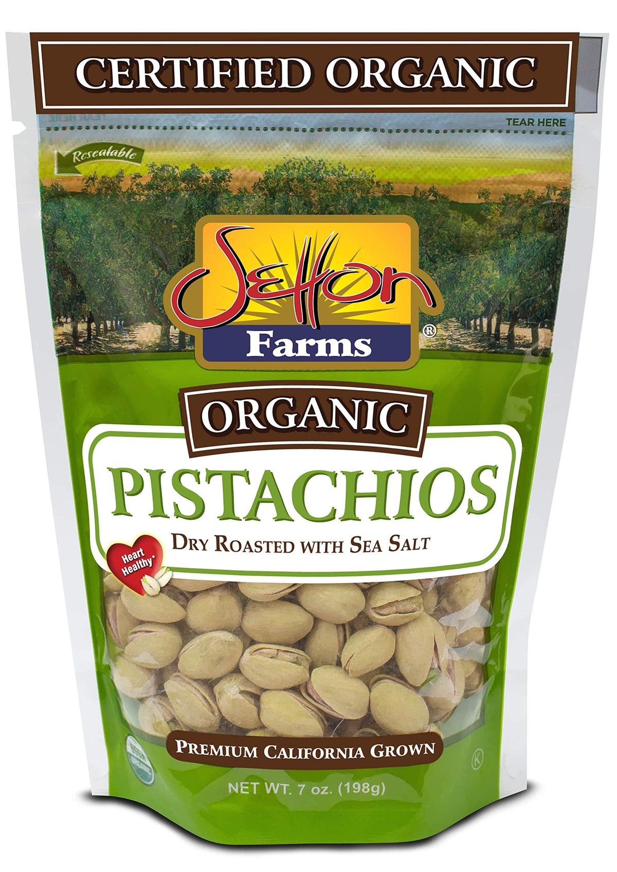 Close-up of Setton Farms inshell pistachios showing shells and green kernels