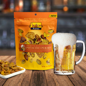 Setton Farms Pub Mix ranch corn nuts deliver crunchy contrast beside beverages.
