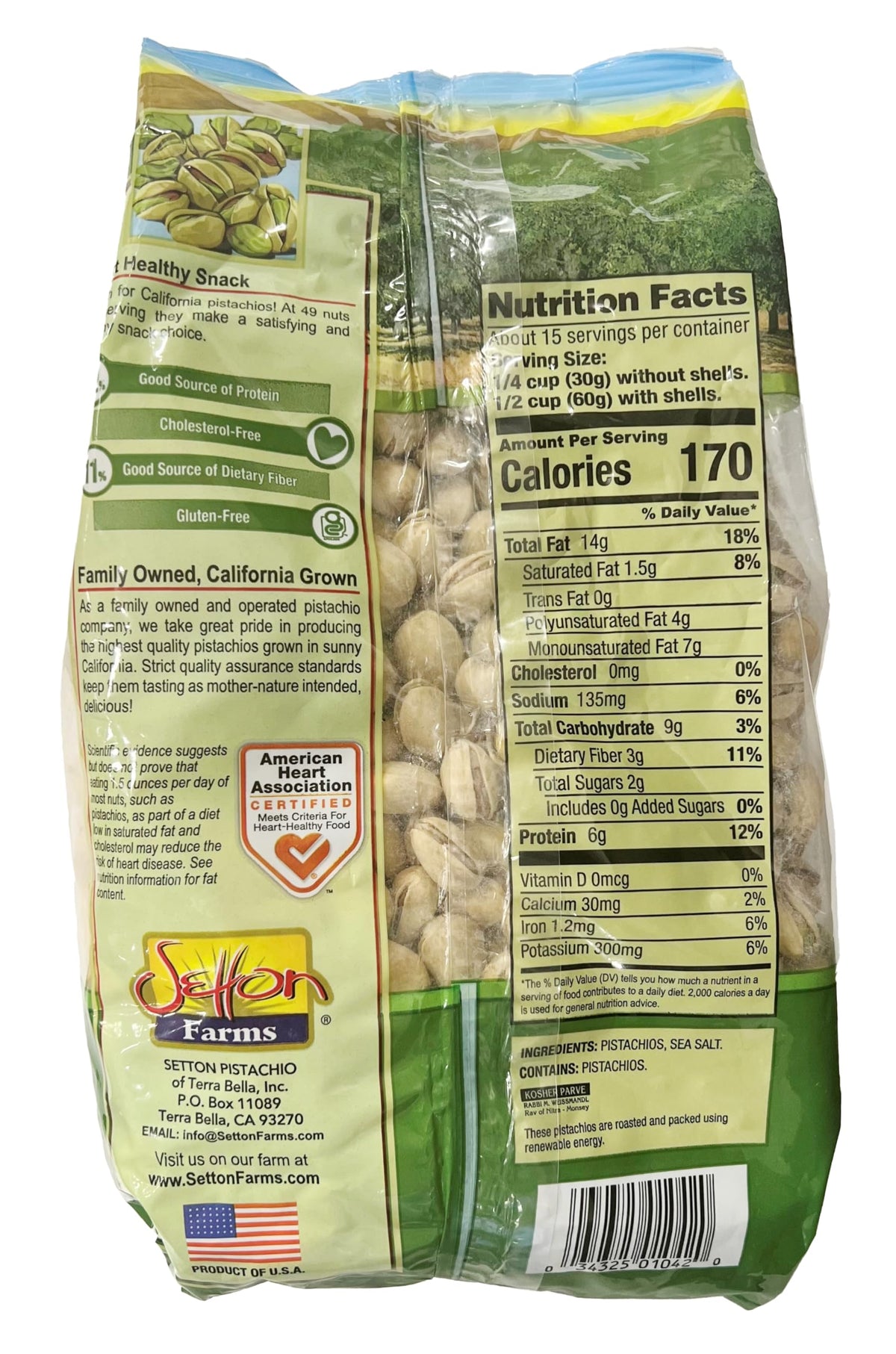 Setton Farms pistachios in shells close-up for protein-rich snack