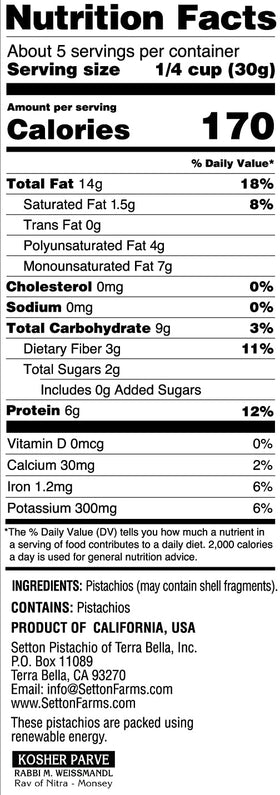 Setton Farms pistachios are gluten-free, vegan, and non-GMO, suitable for diverse diets.