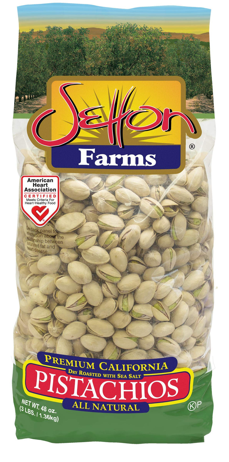 Setton Farms pistachios dry-roasted with sea salt in a 3 lb bag, post-workout snack option.
