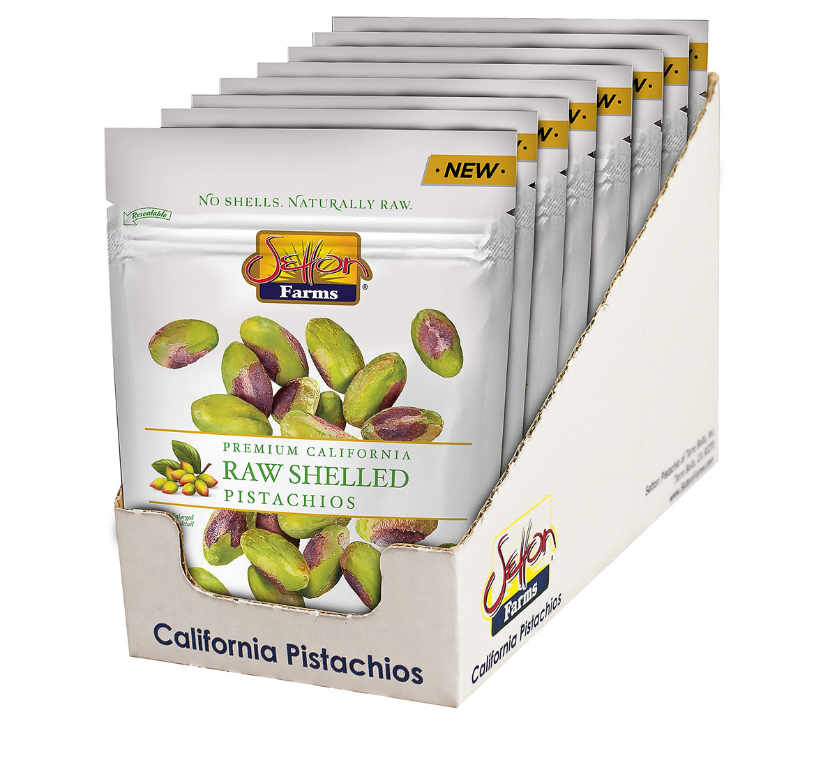 Setton Farms pistachios no-shell 5oz resealable pouch front view for on-the-go snacking.