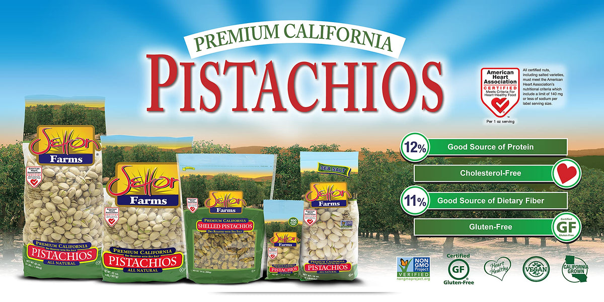 Setton Farms pistachios nutrition facts show zero trans fats and no cholesterol.