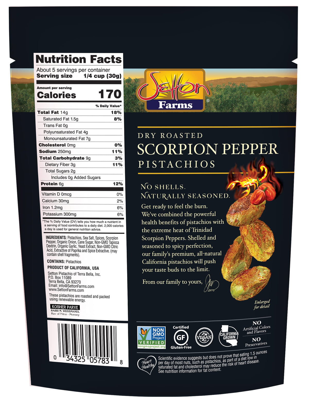 Pack of 8 Setton Farms pistachios pouches ready for sharing and on-the-go snacking