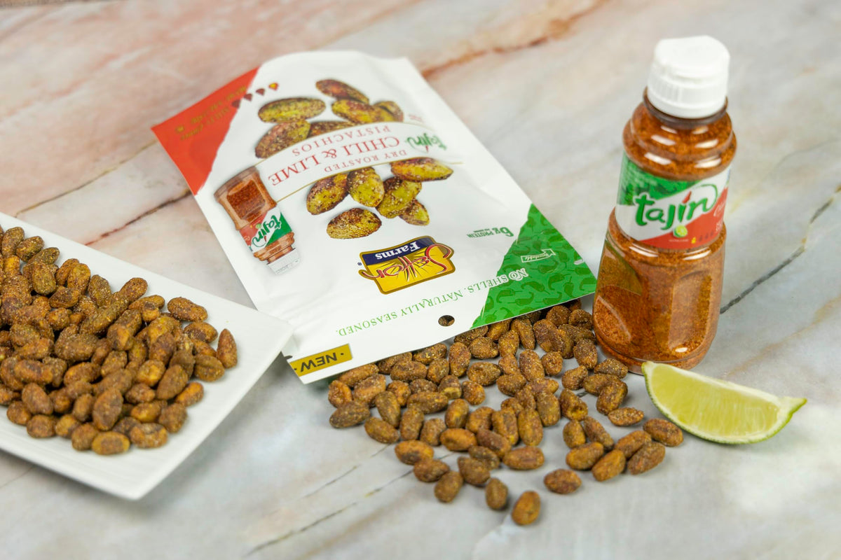 Crunchy Setton Farms pistachios Tajin Chile Lime, ideal for snacking.