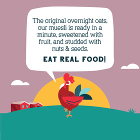 Seven Sundays Muesli close-up with almond and currants, plant-protein rich.
