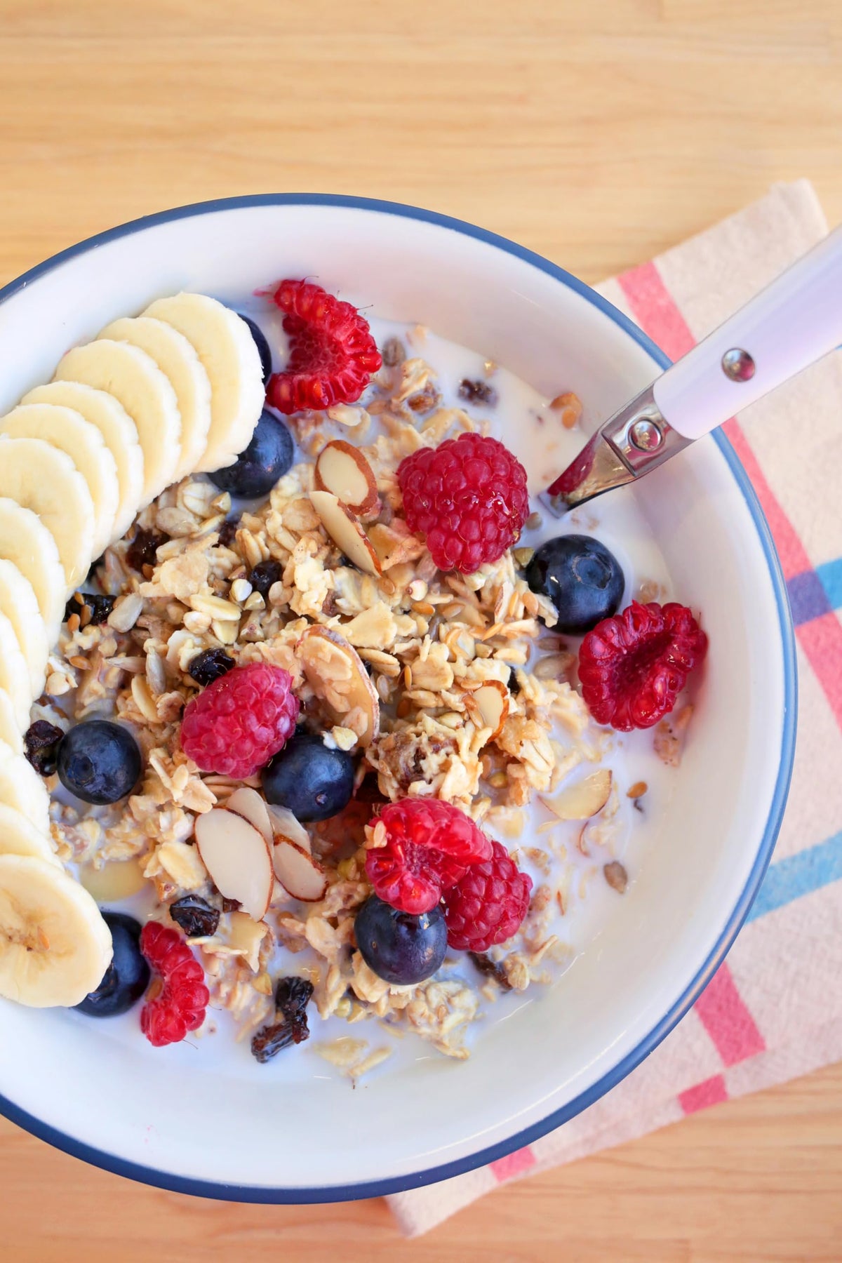 Seven Sundays Muesli served hot with milk for cozy mornings.