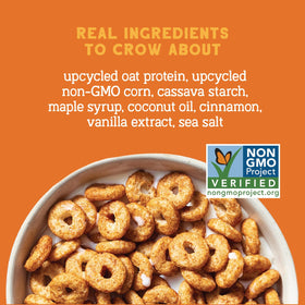 Seven Sundays Maple Cinnamon Oat Protein Cereal pour—creamy milk pairing enhances flavor and texture.