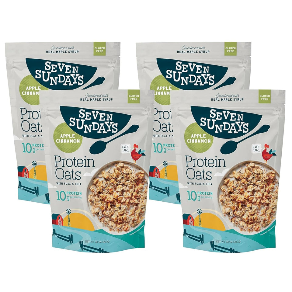 Seven Sundays Protein Oats Apple Cinnamon bowl shows wholesome ingredients and creamy texture