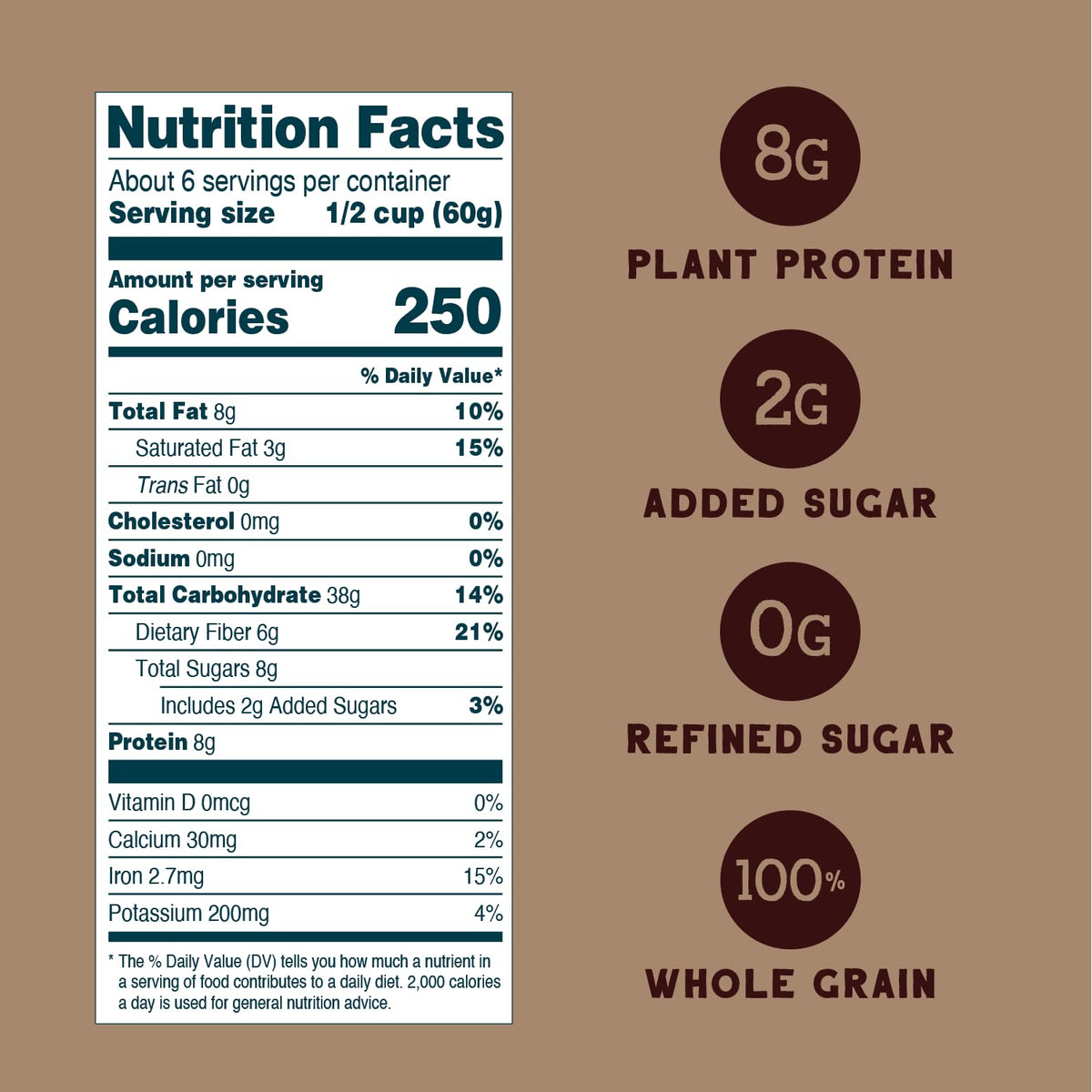 Seven Sundays vegan, non-GMO muesli with 8g plant protein.