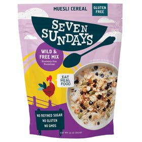 Seven Sundays Wild & Free Blueberry Chia Muesli bag showing wholesome ingredients for a balanced breakfast.