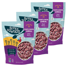 Seven Sundays Real Berry Sunflower Cereal bowl with real berries for a crunchy gluten-free breakfast.