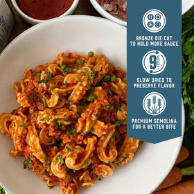 Sfoglini Cascatelli organic durum semolina ensures strong structure and taste.