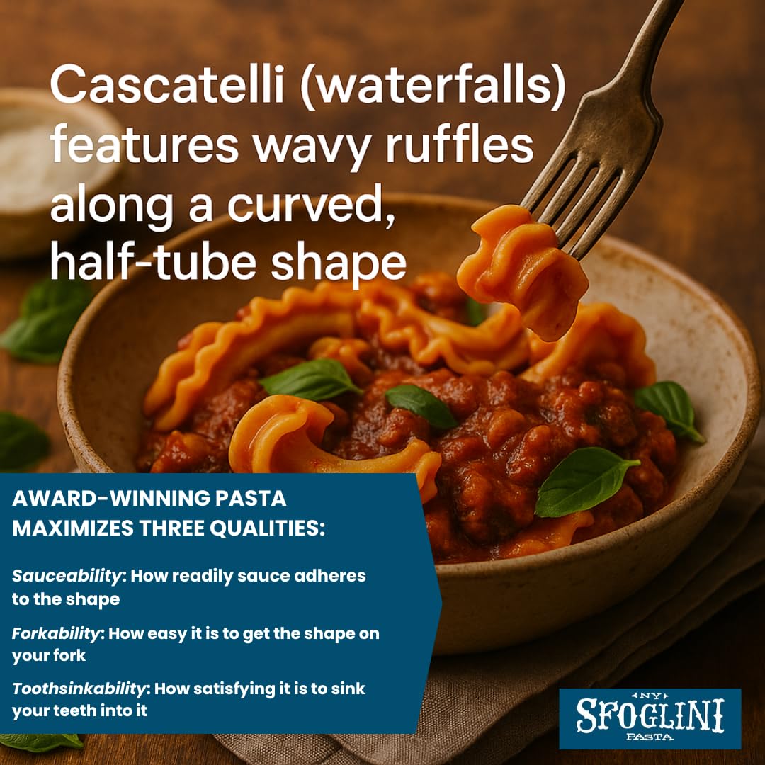 Sfoglini Cascatelli sauce-cling center emphasizes richer flavor in every bite.