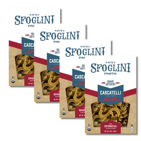 Sfoglini Cascatelli packaging with waterfall design signals premium, sauce-ready pasta.