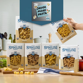 Sfoglini Reginetti packaging and label emphasizing organic whole grain.